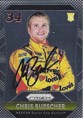 AUTOGRAPHED Chris Buescher 2016 Panini Prizm Racing OFFICIAL ROOKIE CARD (#34 Loves Team) Sprint Cup Series Signed NASCAR Collectible Trading Card with COA
