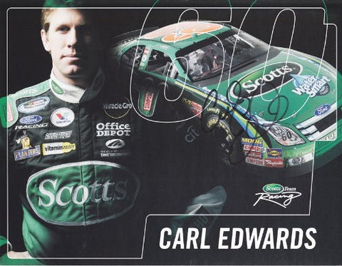 AUTOGRAPHED 2009 Carl Edwards #60 SCOTTS WATER SMART RACING (Roush) 9X11 SIGNED NASCAR Hero Card w/COA
