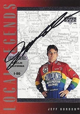 AUTOGRAPHED Jeff Gordon 1996 Upper Deck Racing LOCAL LEGENDS (#24 DuPont Team) Hendrick Motorsports Vintage Signed Collectible NASCAR Trading Card with COA and Toploader