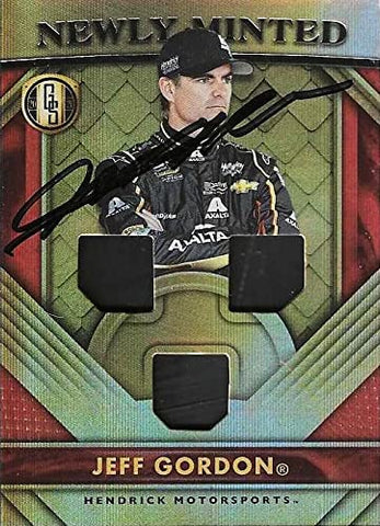 AUTOGRAPHED Jeff Gordon 2021 Panini Chronicles Gold Standard Racing NEWLY MINTED (Race-Used Tire Piece) Relic Insert Signed NASCAR Collectible Trading Card with COA