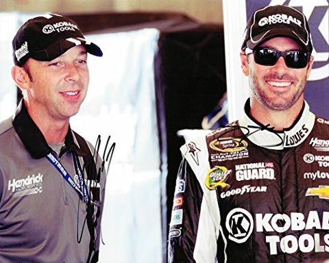 2X AUTOGRAPHED 2012 Jimmie Johnson & Chad Knaus #48 Kobalt Tools (Garage Area) Signed 8X10 NASCAR Photo with COA