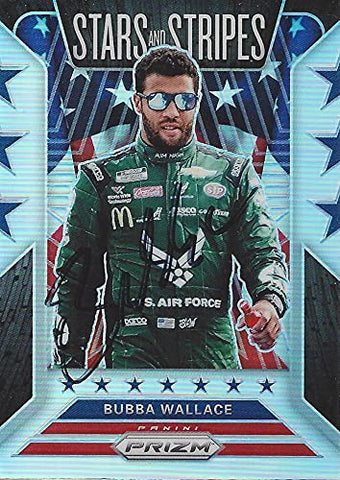 AUTOGRAPHED Bubba Wallace 2020 Panini Prizm Racing STARS & STRIPES (#43 Air Force Team) Richard Petty Motorsports Insert Signed Collectible NASCAR Trading Card with COA