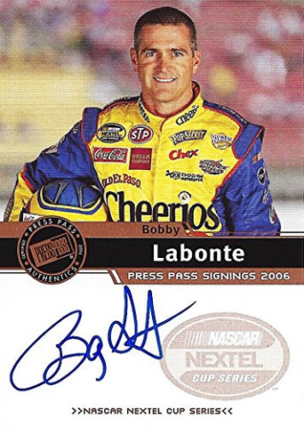 AUTOGRAPHED Bobby Labonte 2006 Press Pass Racing CERTIFIED SIGNINGS (#43 Cheerios) Petty Team Signed Collectible NASCAR Trading Card with COA