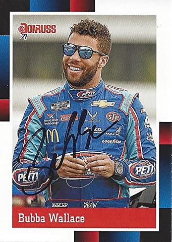 AUTOGRAPHED Bubba Wallace 2021 Panini Donruss Racing 1988 RETRO (#43 Richard Petty Motorsports) NASCAR Cup Series Signed Collectible Trading Card with COA