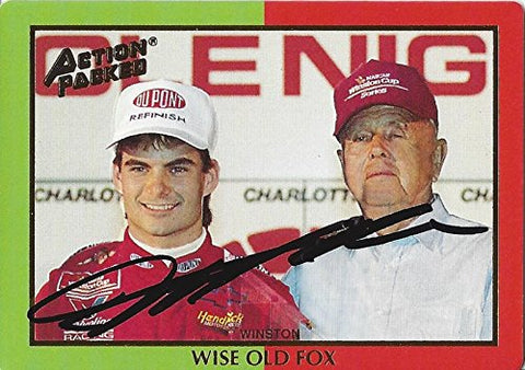 AUTOGRAPHED Jeff Gordon 1994 Action Packed Racing WISE OLD FOX (Charlotte Win with Papa Joe Hendrick) #24 DuPont Rainbow Rookie Vintage Signed NASCAR Collectible Trading Card with COA