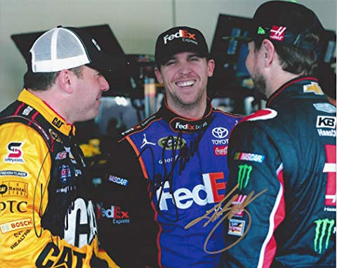 3X AUTOGRAPHED Denny Hamlin/Kurt Busch/Ryan Newman 2015 Sprint Cup Series Drivers GARAGE AREA Triple Signed Collectible Picture 8X10 Inch NASCAR Glossy Photo with COA