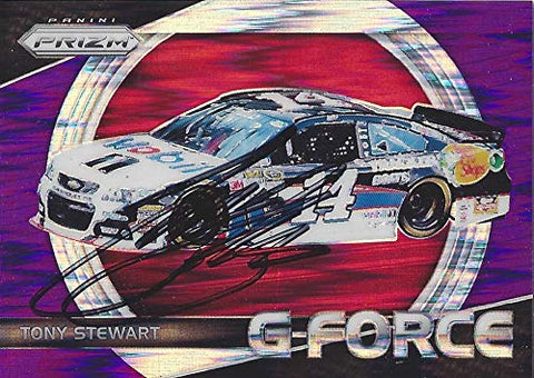 AUTOGRAPHED Tony Stewart 2018 Panini Prizm Racing G-FORCE (#14 Mobil 1 Team) Sprint Cup Series Purple Parallel Insert Signed NASCAR Collectible Trading Card with COA