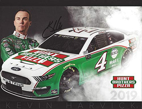 AUTOGRAPHED 2019 Kevin Harvick #4 Hunt Brothers Pizza Ford Mustang (Stewart-Haas Racing) Monster Energy Cup Series Signed Collectible Picture 9X11 Inch NASCAR Official Hero Card Photo with COA