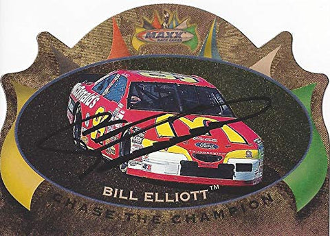 AUTOGRAPHED Bill Elliott 1997 Upper Deck Maxx Racing CHASE THE CHAMPION (#94 McDonalds Ford Thunderbird) Vintage Insert Diecut Signed NASCAR Collectible Trading Card with COA