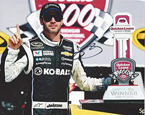 AUTOGRAPHED 2014 Jimmie Johnson #48 Kobalt Tools Racing MICHIGAN RACE WIN (Victory Lane Trophy) Hendrick Motorsports Signed Picture 8X10 Inch NASCAR Glossy Photo with COA
