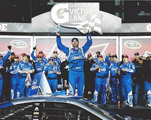 AUTOGRAPHED 2015 Jimmie Johnson #48 Lowes Racing Team DAYTONA DUELS WIN (Victory Lane Celebration) Signed Picture 8X10 NASCAR Glossy Photo with COA
