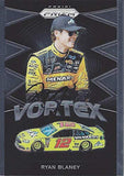 AUTOGRAPHED Ryan Blaney 2018 Panini Prizm Racing VORTEX (#12 Menards Team Penske Ford) Monster Cup Series Chrome Insert Signed NASCAR Collectible Trading Card with COA
