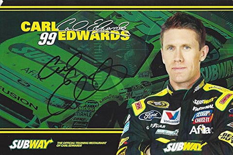 AUTOGRAPHED 2010 Carl Edwards #99 Subway Racing (Sprint Cup Series) Roush Fenway Signed Picture NASCAR Mini Hero Card Photo with COA