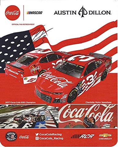 AUTOGRAPHED 2018 Austin Dillon #3 Coca Cola Team CHARLOTTE MOTOR SPEEDWAY (Coca-Cola 600 Race) Monster Energy Cup Series Signed Collectible Picture 8X10 Inch NASCAR Hero Card Photo with COA