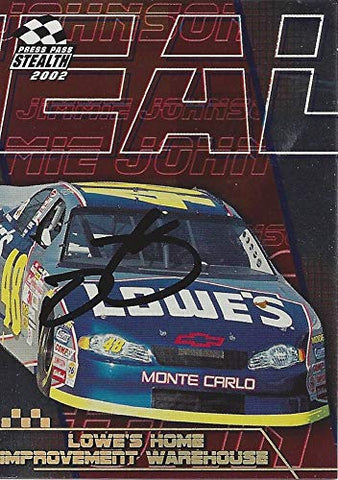 AUTOGRAPHED Jimmie Johnson 2002 Press Pass Stealth Racing RARE PARALLEL (#48 Lowes Home Improvement Warehouse) Insert Signed NASCAR Collectible Trading Card with COA and Toploader