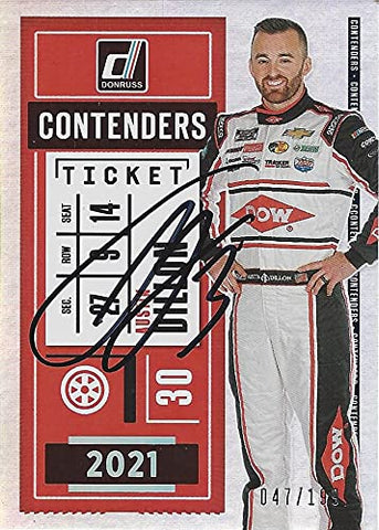 AUTOGRAPHED Austin Dillon 2021 Panini Donruss CONTENDERS TICKET PARALLEL (#3 Dow Team) Richard Childress Racing NASCAR Cup Series Rare Insert Signed Collectible Trading Card with COA #047/199