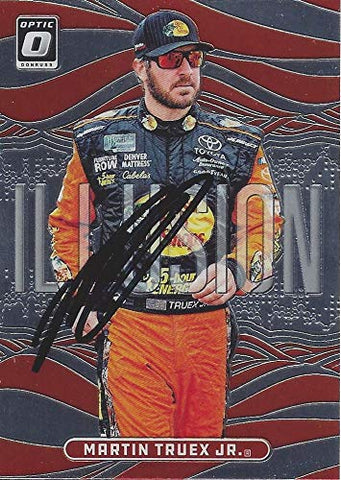 AUTOGRAPHED Martin Truex Jr. 2019 Panini Donruss Optic Racing ILLUSION (#19 Bass Pro Shops Team) Monster Cup Series Chrome Insert Signed NASCAR Collectible Trading Card with COA