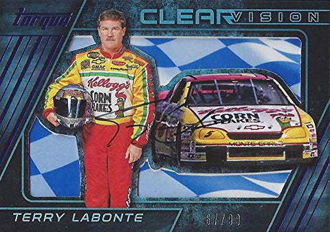 AUTOGRAPHED Terry Labonte 2016 Panini Torque Racing CLEAR VISION (#5 Kelloggs Team) Hendrick Motorsports Insert Signed NASCAR Collectible Trading Card with COA #67/99