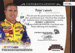 AUTOGRAPHED Bobby Labonte 2006 Press Pass Legends Racing CHAMPION THREADS (Race-Used Firesuit) #43 Cheerios Team Relic Insert Signed NASCAR Collectible Trading Card with COA #071/399