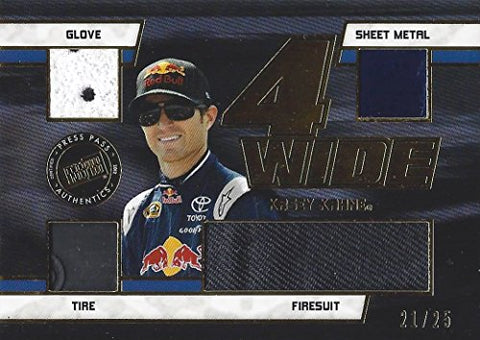 KASEY KAHNE 2012 Press Pass Racing 4 WIDE MEMORABILIA (Race Used) RED BULL FIRESUIT PATCH, SHEETMETAL, GLOVE & TIRE Rare Quad Relic Collectible NASCAR Trading Card with COA (#21 of only 25)
