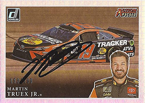 AUTOGRAPHED Martin Truex Jr. 2020 Panini Donruss ACTION PACKED (#19 Bass Pro Shops) Joe Gibbs Racing NASCAR Cup Series Rare Insert Signed Collectible Trading Card with COA #159/199