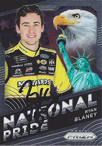 AUTOGRAPHED Ryan Blaney 2018 Panini Prizm Racing NATIONAL PRIDE (#12 Menards) Team Penske Monster Cup Series Insert Signed NASCAR Collectible Trading Card with COA