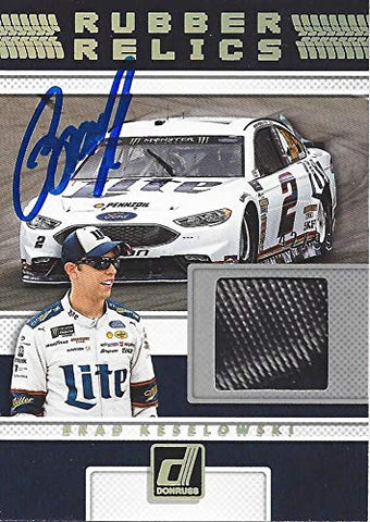 AUTOGRAPHED Brad Keselowski 2018 Panini Donruss Racing RUBBER RELICS (Race-Used Tire) #2 Miller Lite Team Penske Insert Signed Collectible NASCAR Trading Card with COA #42/99