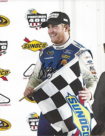 AUTOGRAPHED 2016 Chris Buescher #34 Front Row Motorsports Racing PENNSYLVANIA 400 POCONO RACE WIN (Checkered Flag Victory Lane) Rookie Season Collectible Picture NASCAR 9X11 Inch Glossy Photo with COA