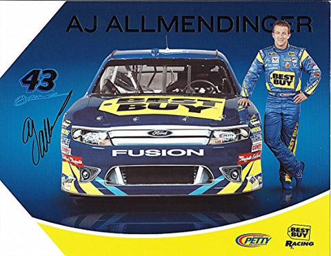 AUTOGRAPHED 2011 AJ Allmendinger #43 Best Buy Racing Team (Petty) Signed Picture 9X11 NASCAR Hero Card with COA