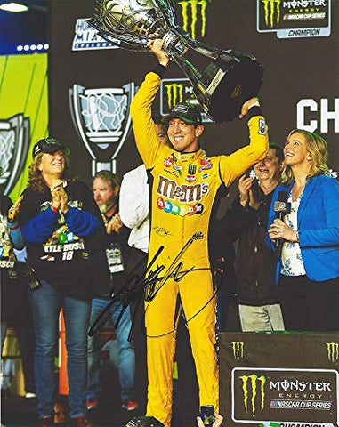 AUTOGRAPHED 2019 Kyle Busch #18 M&Ms Team MONSTER ENERGY CUP SERIES CHAMPION (Homestead Champ Trophy) Joe Gibbs Racing Signed Collectible Picture 8X10 Inch NASCAR Glossy Photo with COA