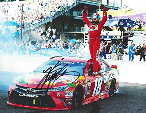 AUTOGRAPHED 2016 Kyle Busch #18 Skittles Racing BRICKYARD 400 RACE WIN (Victory Celebration) Monster Energy Cup Series Signed Collectible Picture 9X11 Inch NASCAR Glossy Photo with COA