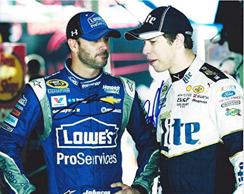 2X AUTOGRAPHED Jimmie Johnson & Brad Keselowski GARAGE AREA Signed Picture NASCAR Glossy 8X10 Inch Photo with COA