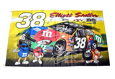 AUTOGRAPHED 2005 Elliott Sadler / Robert Yates / Tommy Baldwin / 8 Crew Members #38 M&Ms Signed 3X5 Foot NASCAR Double-Sided Flag with 11 Signatures & COA