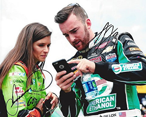 2X AUTOGRAPHED Danica Patrick & Austin Dillon 2015 Pre-Race Pit Road Talk 8X10 Inch Signed NASCAR Glossy Photo with COA