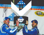 2X AUTOGRAPHED 2015 Jimmie Johnson & Chad Knaus #48 Lowes ATLANA WIN (Victory Lane Trophy) Signed 8X10 NASCAR Glossy Photo with COA