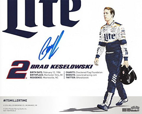 AUTOGRAPHED 2016 Brad Keselowski #2 Miller Lite Racing Ford (Team Penske Ford) Signed Picture NASCAR 8X10 inch Hero Card Photo with COA