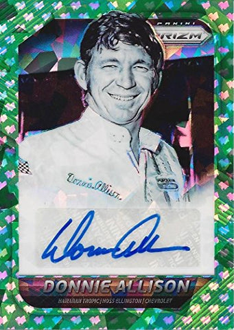 DONNIE ALLISON 2016 Panini Prizm Racing (Hawaian Tropic Team) NASCAR LEGEND AUTOGRAPH Green Parallel Insert Collectible NASCAR Trading Card (#77 of 99)