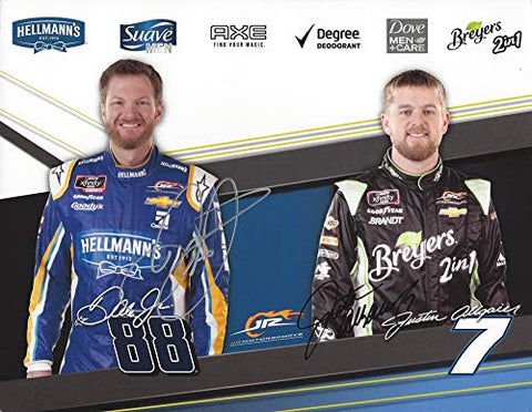 2X AUTOGRAPHED 2018 Dale Jr. & Justin Allgaier #7 Breyers (JR Motorsports) Xfinity Series Signed Picture 8X10 Inch NASCAR Hero Card Photo with COA