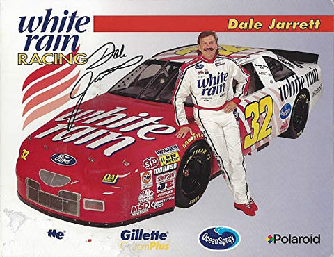 AUTOGRAPHED 1997 Dale Jarrett #32 White Rain (Busch Grand National Series) Vintage Signed 9X11 Inch NASCAR Hero Card Photo with COA