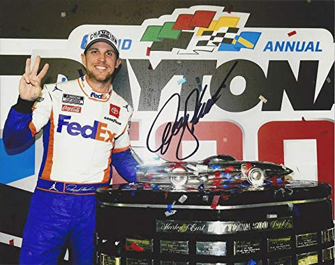 AUTOGRAPHED 2020 Denny Hamlin #11 FedEx Racing DAYTONA 500 RACE WIN (Victory Lane Trophy) NASCAR Cup Series Signed Collectible Picture 8X10 Inch Glossy Photo with COA