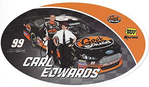 AUTOGRAPHED 2013 Carl Edwards #99 Best Buy Racing GEEK SQUAD (Team Roush) Ford Fusion Sprint Cup Series Signed Collectible Picture NASCAR 6X9 Inch Hero Card Photo with COA