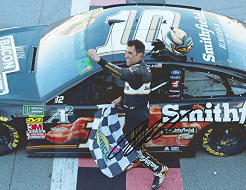 AUTOGRAPHED 2018 Aric Almirola #10 Smithfield Bacon for Life TALLADEGA RACE WIN (Finish Line) Monster Energy Cup Series Signed Collectible Picture NASCAR 9X11 Inch Glossy Photo with COA