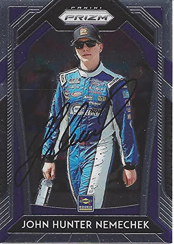AUTOGRAPHED John Hunter Nemechek 2020 Panini Prizm Racing ROOKIE SEASON (#38 Front Row Motorsports Driver) NASCAR Cup Series Chrome Signed Collectible Trading Card with COA