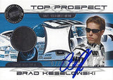 AUTOGRAPHED Brad Keselowski 2008 Press Pass Racing TOP PROSPECT (Race-Used Tire & Sheetmetal) #88 NAVY Team JR Motorsports Rare Dual Relic Insert Signed Collectible NASCAR Trading Card with COA #07/75