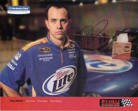 AUTOGRAPHED 2013 Paul Wolfe #2 Miller Lite Racing Team (Crew-Chief) SIGNED 8X10 NASCAR Promo Hero Card w/COA