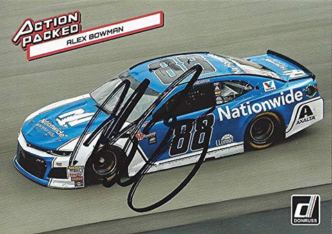 AUTOGRAPHED Alex Bowman 2019 Panini Donruss Racing ACTION PACKED (#88 Nationwide Team) Hendrick Motorsports Monster Cup Series Signed Collectible NASCAR Trading Card with COA