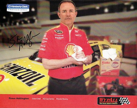 AUTOGRAPHED 2013 Steve Addington #22 Shell-Pennzoil Racing (Penske) Crew Chief SIGNED 8X10 NASCAR Promo Hero Card w/COA