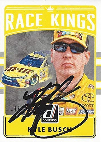 AUTOGRAPHED Kyle Busch 2017 Panini Donruss Racing RACE KINGS (#18 M&Ms Driver) Joe Gibbs Team Insert Signed Collectible NASCAR Trading Card #137/299 with COA