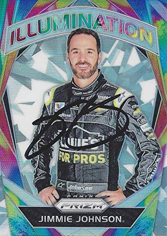 AUTOGRAPHED Jimmie Johnson 2018 Panini Prizm Racing ILLUMINATION (#48 Lowes For Pros Team) Hendrick Motorsports Insert Signed NASCAR Collectible Trading Card with COA