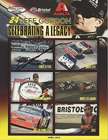 AUTOGRAPHED 2015 Jeff Gordon #24 Axalta BRISTOL CELEBRATING A LEGACY (Career Highlights) FINAL SEASON Rare Exclusive Promo Signed Collectible Picture 9X11 Inch NASCAR Hero Card Photo with COA